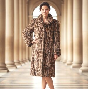 Brown Faux Fur winter coat brown animal print Size M 🆕